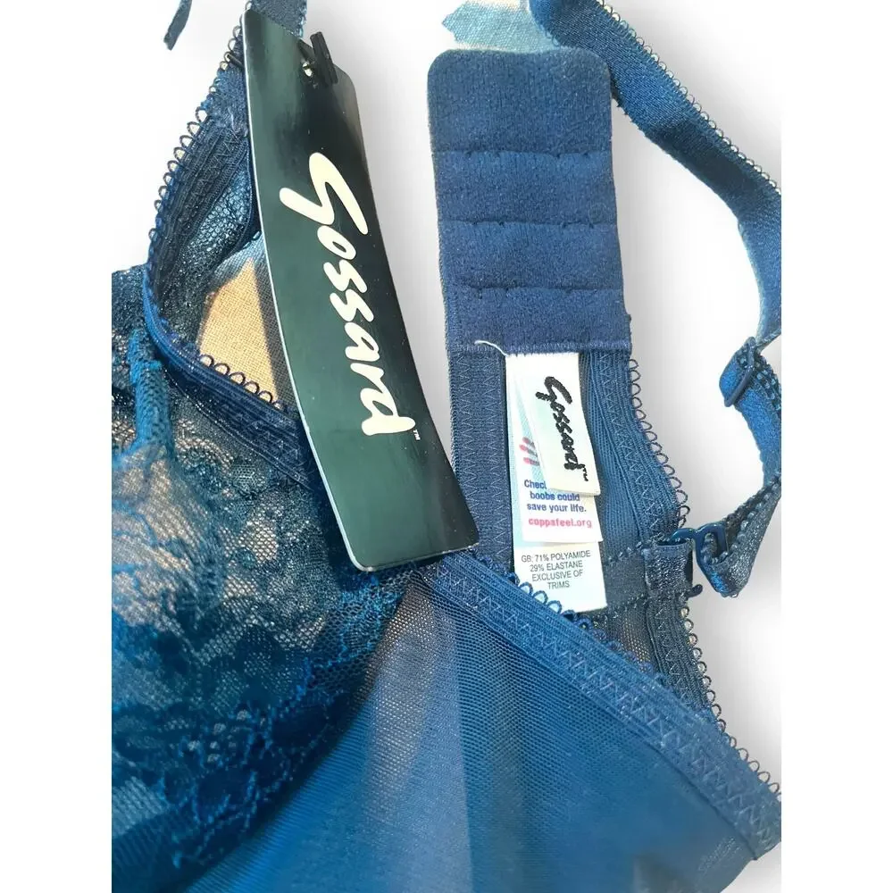 Gossard Glossies Lace Sheer Underwire Bra | 32A Teal Blue NEW 13001 - Picture 6 of 7